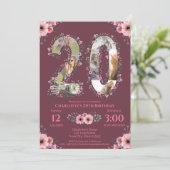 ガールビッグ20誕生日フォトコラージピンクフラワー 招待状 (スタンド正面)