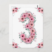 ガールビッグ3歳の誕生日ピンクの花緑の葉 ポストカード (正面/裏面)