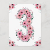 ガールビッグ3歳の誕生日ピンクの花緑の葉 ポストカード (正面)