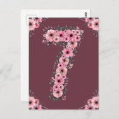 ガールビッグ7誕生日ピンク花緑 ポストカード (正面/裏面)