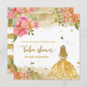 ガールビーイラストレーションベビーシャワーサンキューカード 招待状 (正面/裏面)