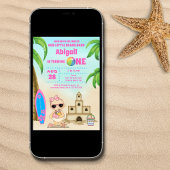 ガールビーチベイビーサーフボード1歳誕生日フォト 招待状