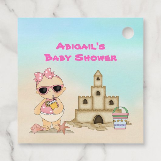 ガールビーチベビーサンドキャッスルサーフボードベビーシャワー フェイバータグ (裏面)