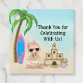 ガールビーチベビーサンドキャッスルサーフボードベビーシャワー フェイバータグ (正面)