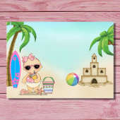 ガールビーチベビーサンドキャッスルサーフボードベビーシャワー 招待状