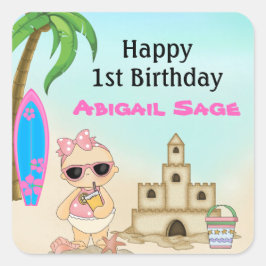 ガールビーチベビーサンドキャッスルサーフボード1st誕生日 スクエアシール