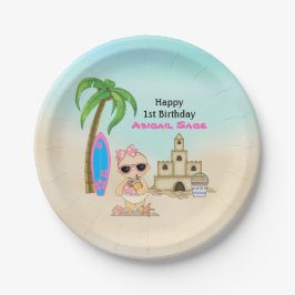 ガールビーチベビーサンドキャッスルサーフボード1st誕生日 ペーパープレート