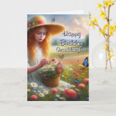 ガールピックフラワーグランドドーター誕生日 カード (黄色い花)