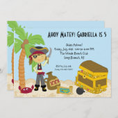 ガールピレートオンアンアイランド誕生日招待状 招待状 (正面/裏面)