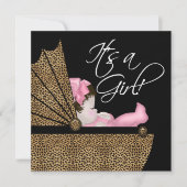 ガールピンキヒョウ赤ちゃんシャワー 招待状 (正面)