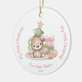 ガールピンクかわいいベビーベアベビーの最初 セラミックオーナメント (左)
