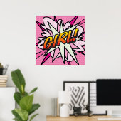 ガールピンクかわいい漫画本おもしろいスーパーヒーローグラフィック ポスター (ホームオフィス)