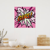 ガールピンクかわいい漫画本おもしろいスーパーヒーローグラフィック ポスター (キッチン)