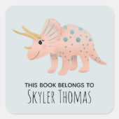 ガールピンクこの本は恐竜と名前の子供に属している スクエアシール (正面)