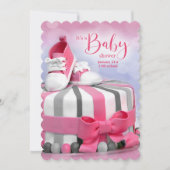 ガールピンクと紫のベビーシューズ赤ちゃんシャワー 招待状 (正面)