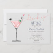 ガールピンクのカクテルウィッチハロウィーンブライダルシャワー 招待状 (正面)