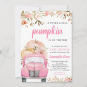 ガールピンクのカボチャのトラックの赤ちゃんシャワー 招待状 (正面)
