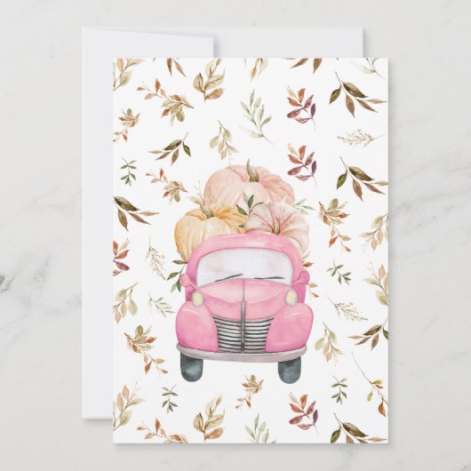 ガールピンクのカボチャのトラックの赤ちゃんシャワー 招待状 (裏面)