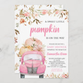 ガールピンクのカボチャのトラックの赤ちゃんシャワー 招待状 (正面/裏面)