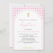 ガールピンクのギンガモダンムミニマルバプテスマ 招待状 (正面)