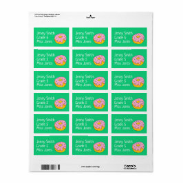 ガールピンクのドーナツ名スクールブックラベル ラベル