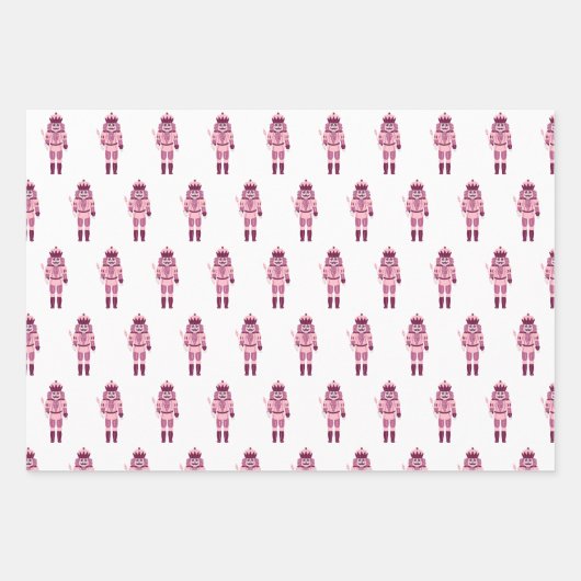 ガールピンクのナツクラッカーウォーターカラークリスマスホリデー ラッピングペーパーシート (正面)