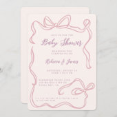ガールピンクの弓ファンキー手引き赤ちゃんシャワー 招待状 (正面/裏面)