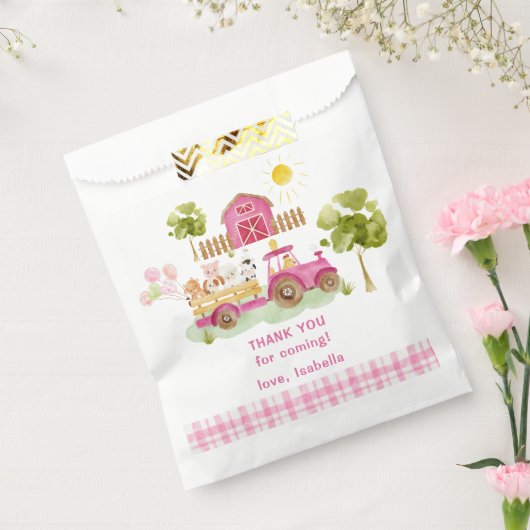ガールピンクの納屋周囲の庭おもしろいファーム動物の誕生日 フェイバーバッグ (封をした状態)