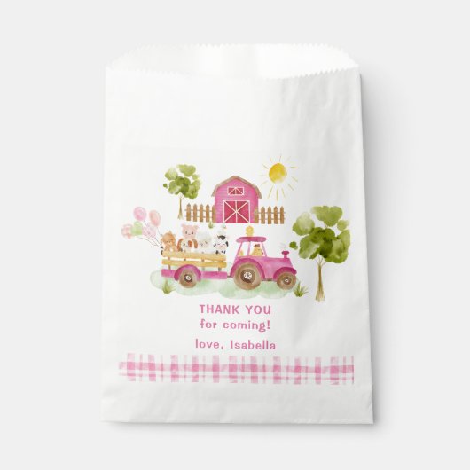 ガールピンクの納屋周囲の庭おもしろいファーム動物の誕生日 フェイバーバッグ (正面)