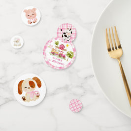 ガールピンクの納屋周囲の庭農業動物の誕生日 コンフェッティ