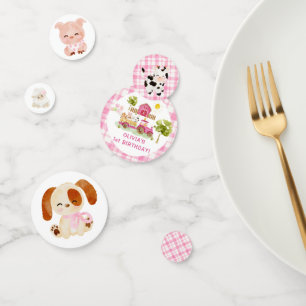 ガールピンクの納屋周囲の庭農業動物の誕生日 コンフェッティ