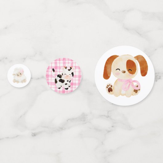 ガールピンクの納屋周囲の庭農業動物の誕生日 コンフェッティ (裏面)