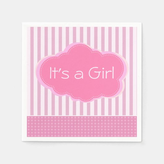ガールピンクの雲とストライプのベイビーシャワー スタンダードカクテルナプキン (正面)