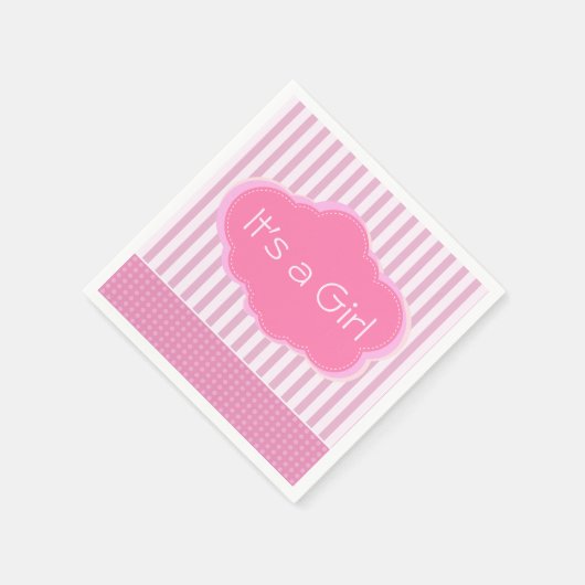 ガールピンクの雲とストライプのベイビーシャワー スタンダードカクテルナプキン (角)