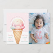 ガールピンクアイスクリーム誕生日写真 招待状 (正面)