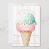 ガールピンクアイスクリーム誕生日 招待状 (正面)