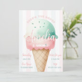 ガールピンクアイスクリーム誕生日 招待状 (スタンド正面)