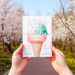 ガールピンクアイスクリーム誕生日 招待状