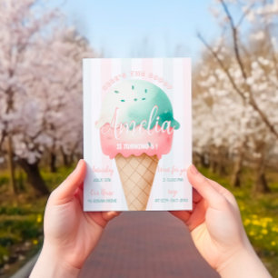 ガールピンクアイスクリーム誕生日 招待状