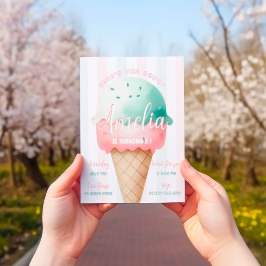 ガールピンクアイスクリーム誕生日 招待状