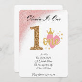 ガールピンクグリッタープリンセスバースデー 招待状 (正面/裏面)