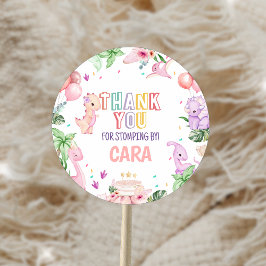 ガールピンクサファリ恐竜の誕生日パーティー ラウンドシール