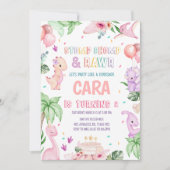 ガールピンクサファリ恐竜の誕生日パーティー 招待状 (正面)