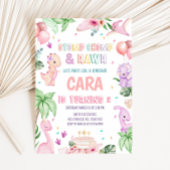 ガールピンクサファリ恐竜の誕生日パーティー 招待状