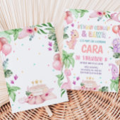 ガールピンクサファリ恐竜の誕生日パーティー 招待状