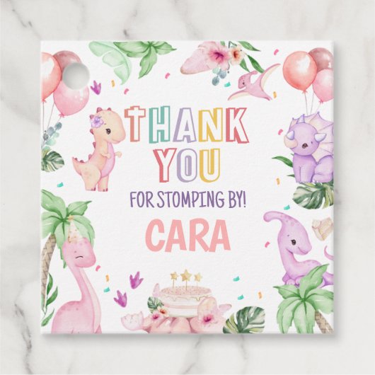 ガールピンクサファリ恐竜バースデーパーティースクエア フェイバータグ (正面)