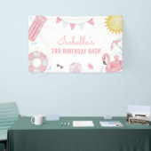 ガールピンクサマープールパーティー誕生日バナー 横断幕 (トレードショー)