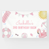 ガールピンクサマープールパーティー誕生日バナー 横断幕 (横)