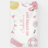 ガールピンクサマープールパーティー誕生日バナー 横断幕 (縦)