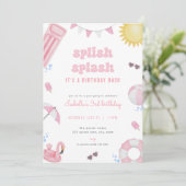 ガールピンクサマープールパーティー誕生日招待状 招待状 (スタンド正面)